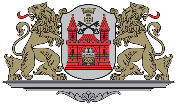Rīgas pilsētas ģerbonis ar vairoga turētājiem