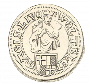 1526. gadā uz Livonijas ordeņa mestra Voltera fon Pletenberga (1494–1535) kaltajiem vērdiņiem pirmo reizi izmantots Rīgas pilsētas lielais ģerbonis