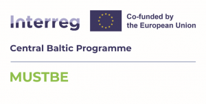 Logo "Lietusūdens daudzdimensiju attīrīšana pilsētvidē tīrākai Baltijas jūrai (MUSTBE)" projektam