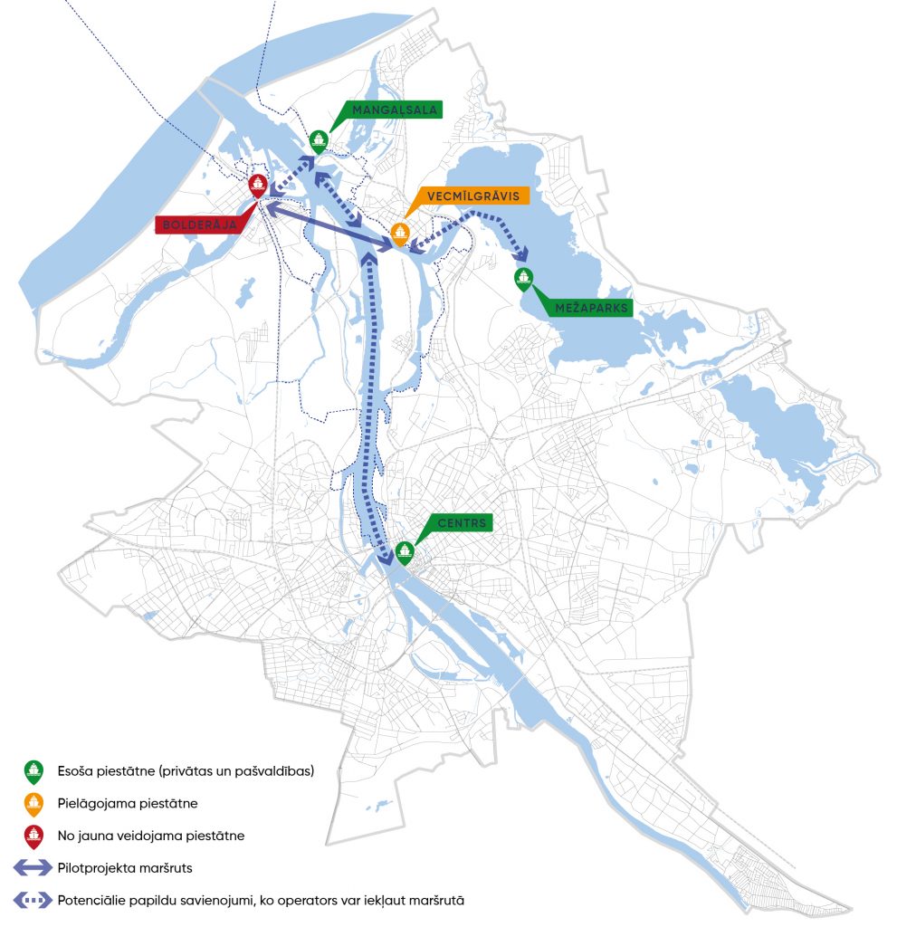 Karte pasažieru ūdenstransporta pilotprojektam Bolderāja–Vecmīlgrāvis